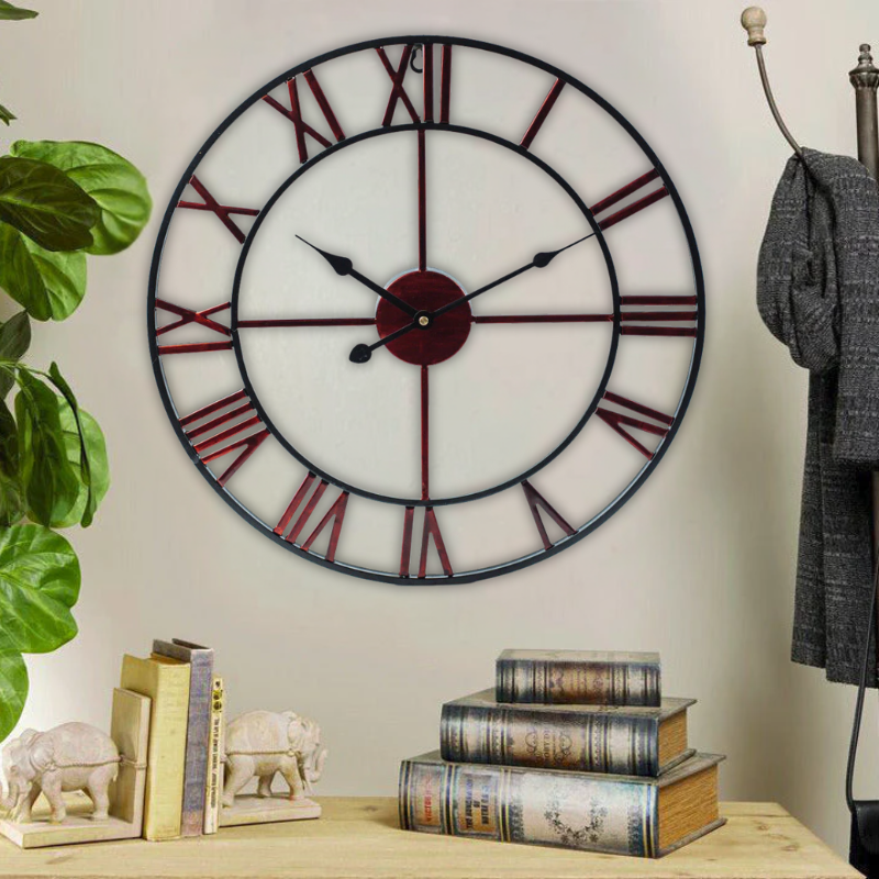 Vintage Wandklok Grote IJzeren Rond voor Thuis en Kantoor