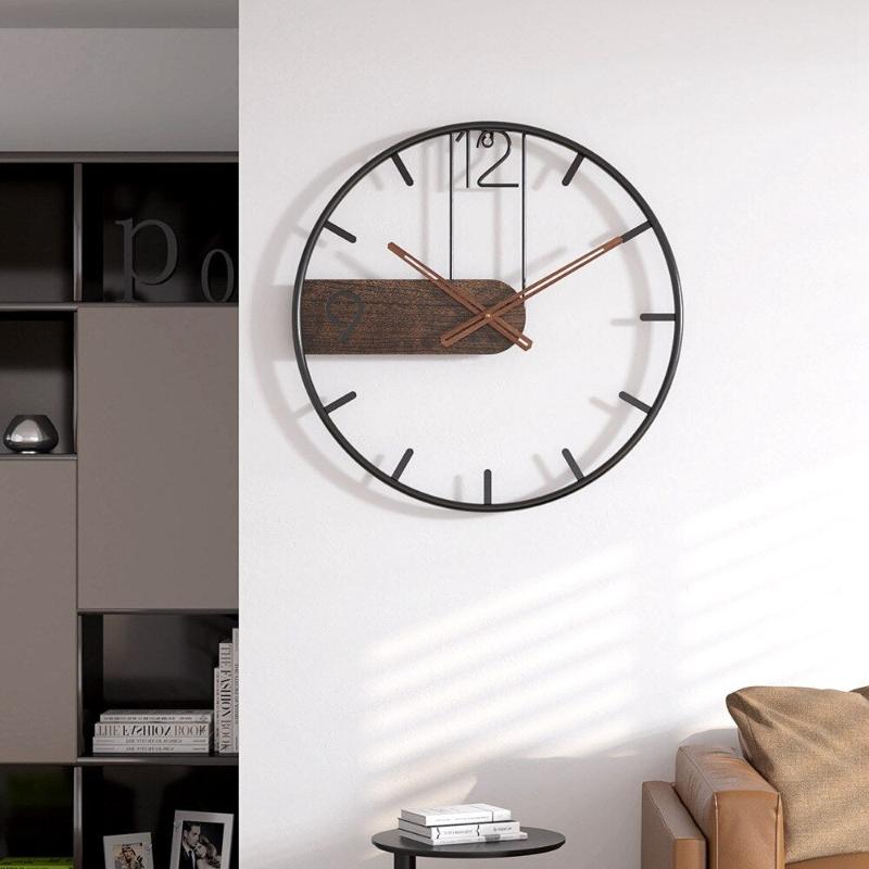 Wandklok RVS Walnoot Circulair Thuis Kantoor