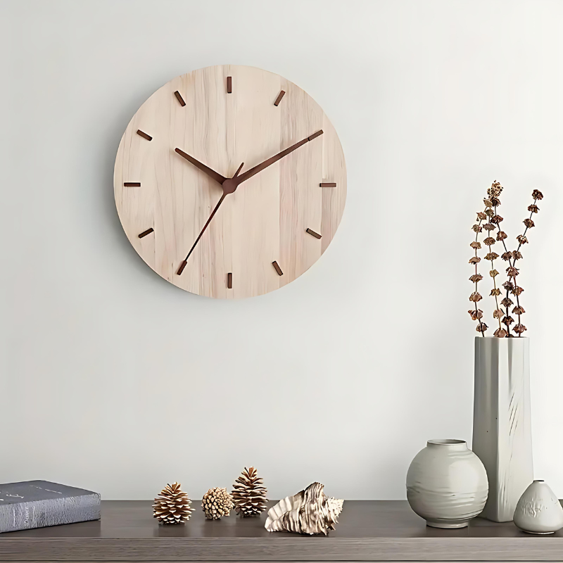 Wandklok Hout Scandinavisch Rond voor Thuis Kantoor Decor