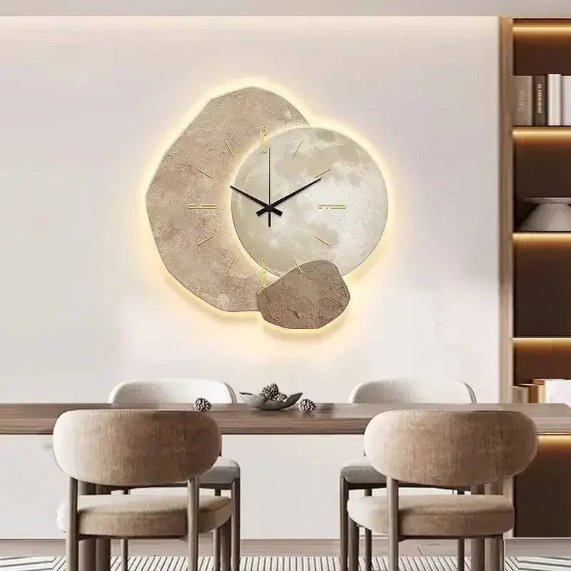Houten Wandklok met USB Lamp voor Thuis Kantoor Decoratie