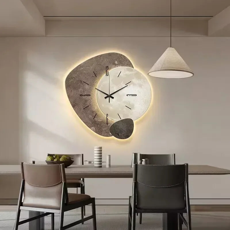 Houten Wandklok met USB Lamp voor Thuis Kantoor Decoratie
