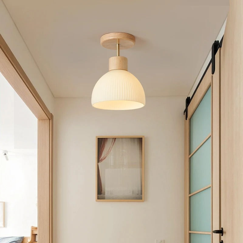 Japanse Houten Plafondlamp met Grasontwerp Flush Mount LED Ceiling Light