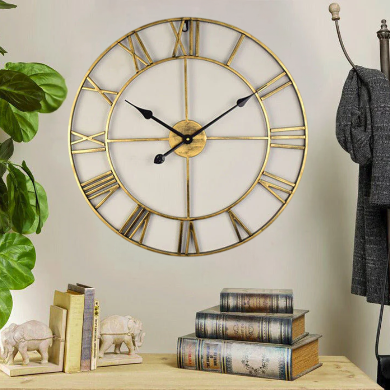 Vintage Wandklok Grote IJzeren Rond voor Thuis en Kantoor