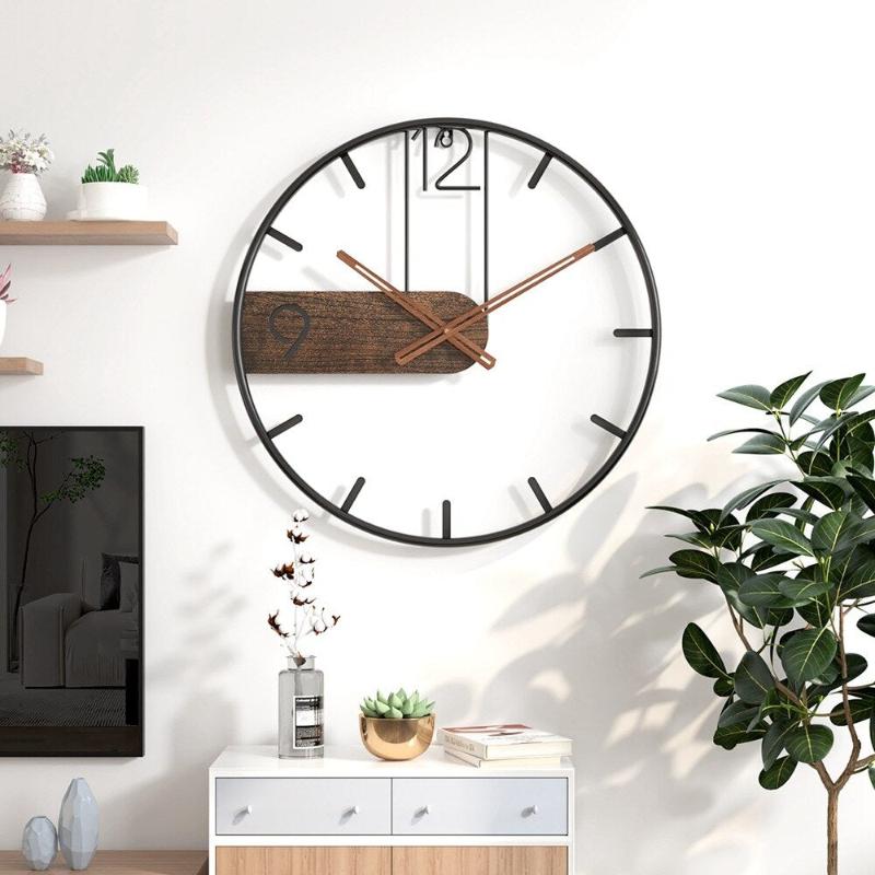 Wandklok RVS Walnoot Circulair Thuis Kantoor