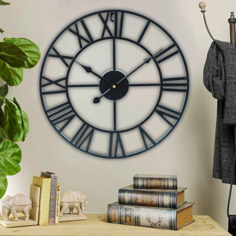 Vintage Wandklok Grote IJzeren Rond voor Thuis en Kantoor
