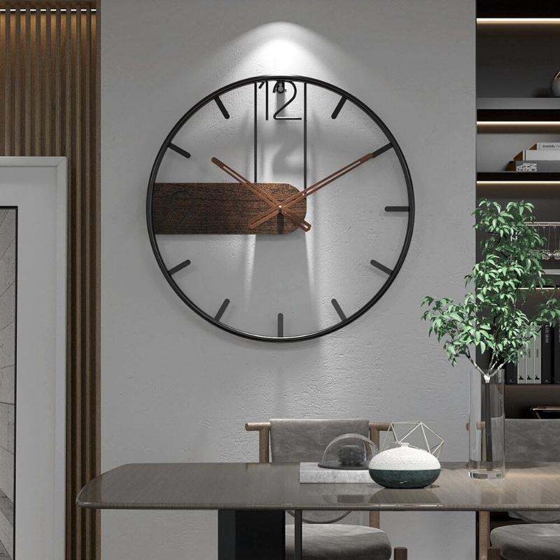 Wandklok RVS Walnoot Circulair Thuis Kantoor