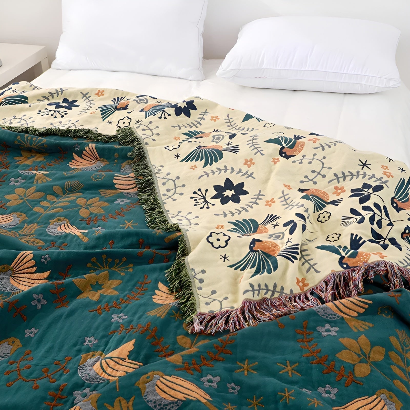 Omkeerbare Deken Boho Vogel- en Bloemenpatroon Woondecoratie