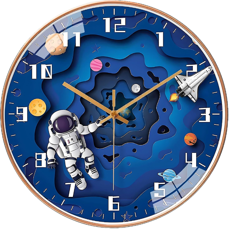 Astronaut Wandklok Kinderen Ruimte Thema Slaapkamer Speelkamer