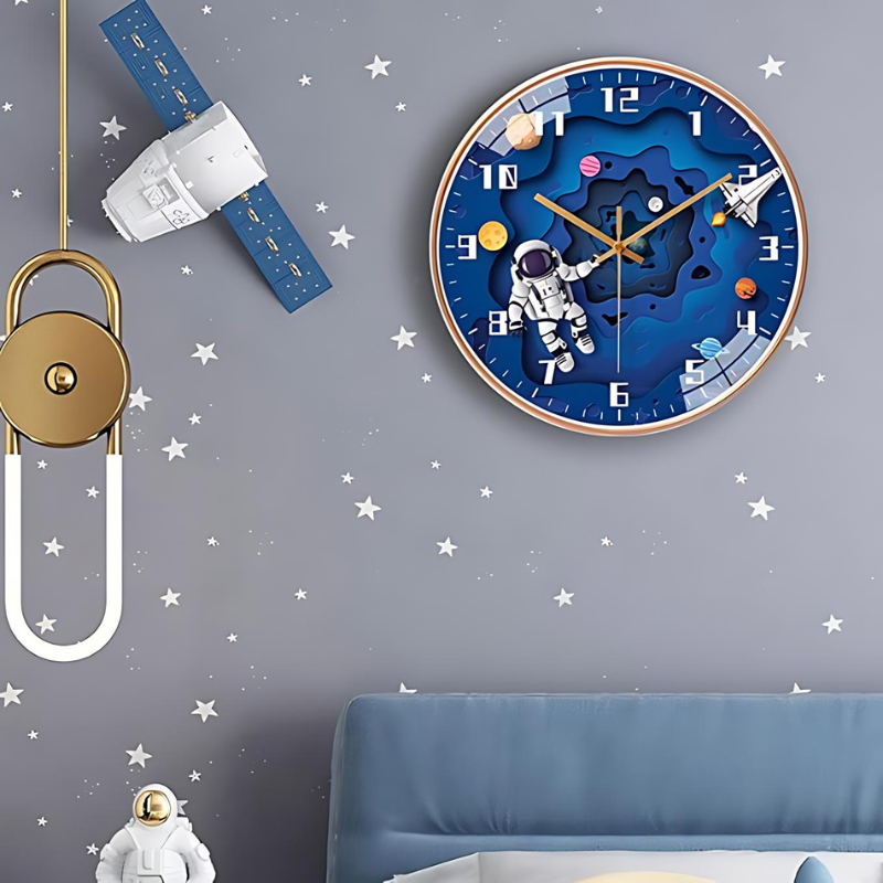 Astronaut Wandklok Kinderen Ruimte Thema Slaapkamer Speelkamer