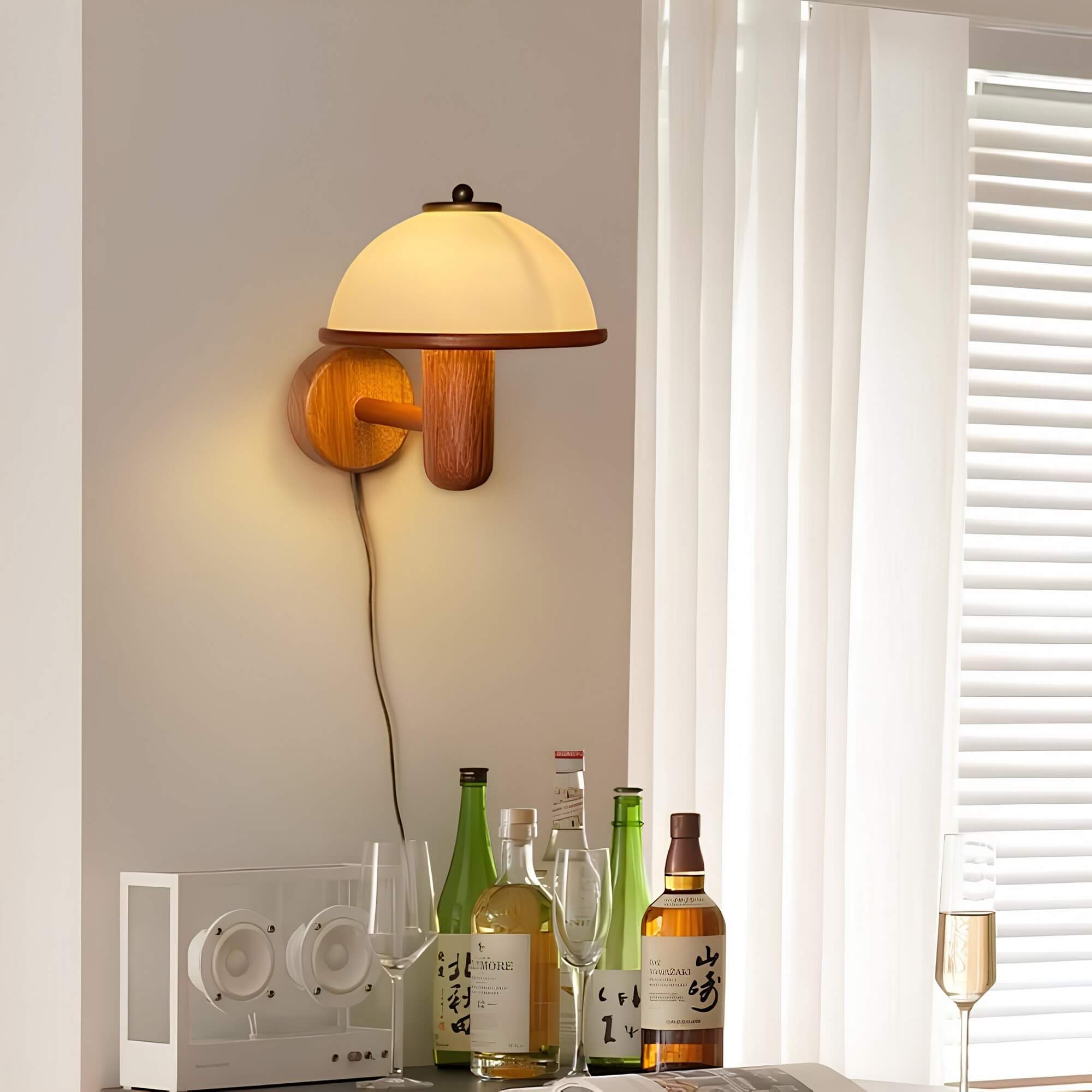 Houten Paddenstoel Wandlamp Sfeerverlichting Woondecoratie