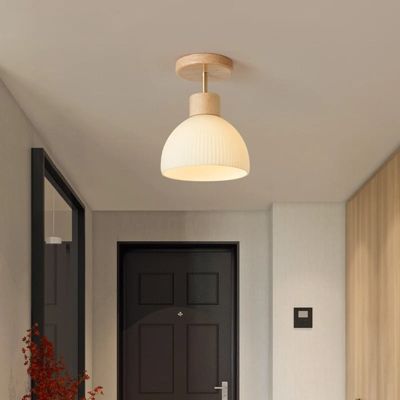 Japanse Houten Plafondlamp met Grasontwerp Flush Mount LED Ceiling Light